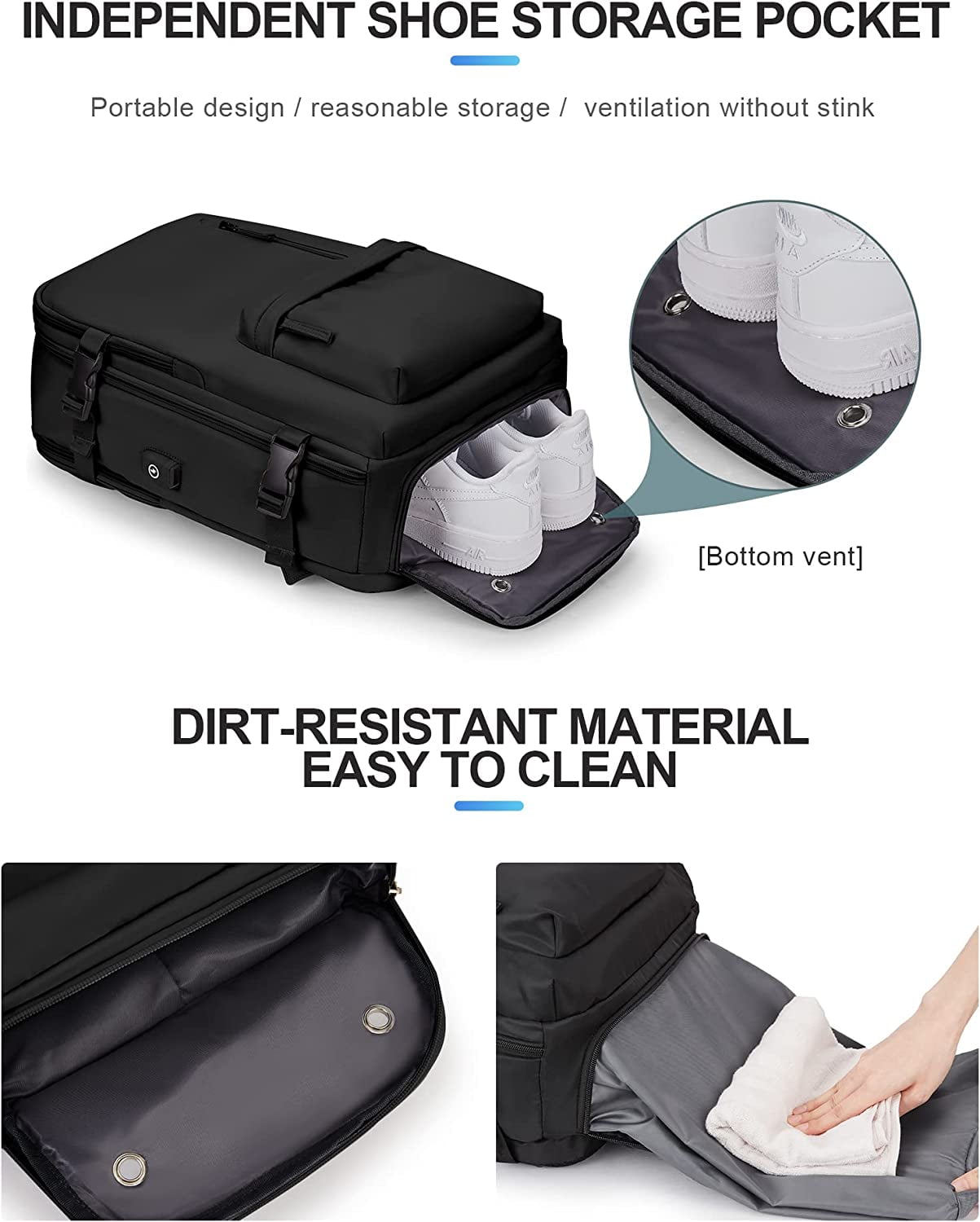 Large Travel backpacks for Adults, Flight Personal Carry on Backpack for Women Men, Approved Airlines Back Pack Carry-ons Mochilas de Viaje, Waterproof Luggage Laptop Backpack Black