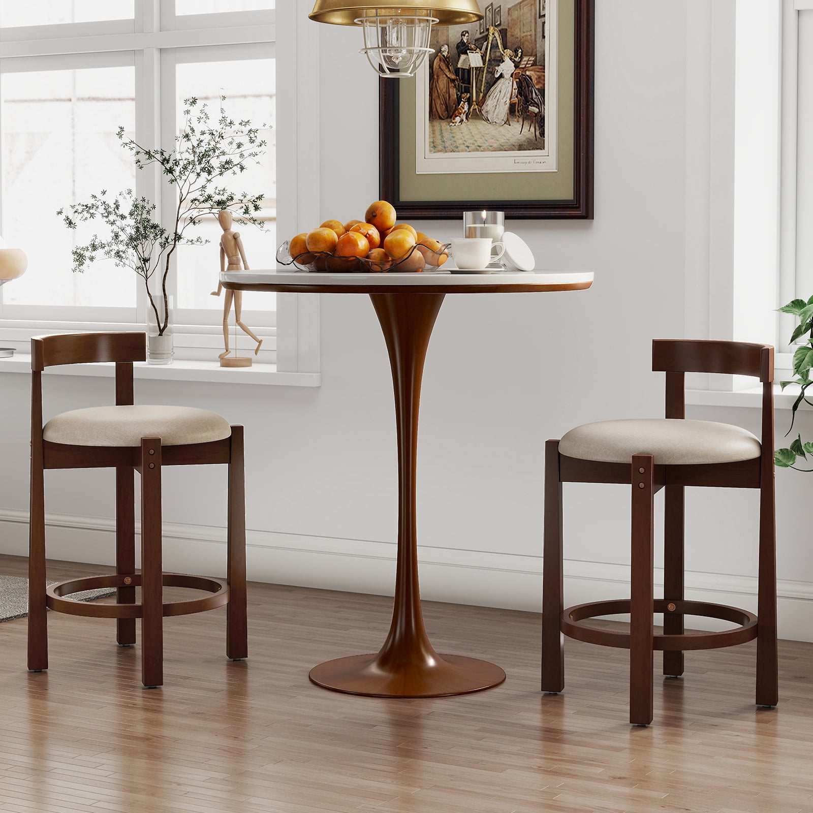 Gymax 24'' Counter Height Bar Stools Set of 2 w/Backrests & Footrests for Kitchen