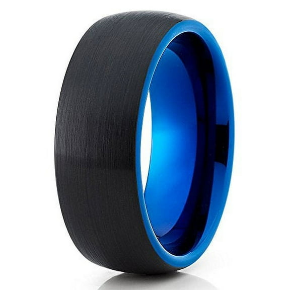 Silly Kings 8mm Blue Tungsten Carbide Wedding Band Brushed Dome Ring Comfort Fit Mens
