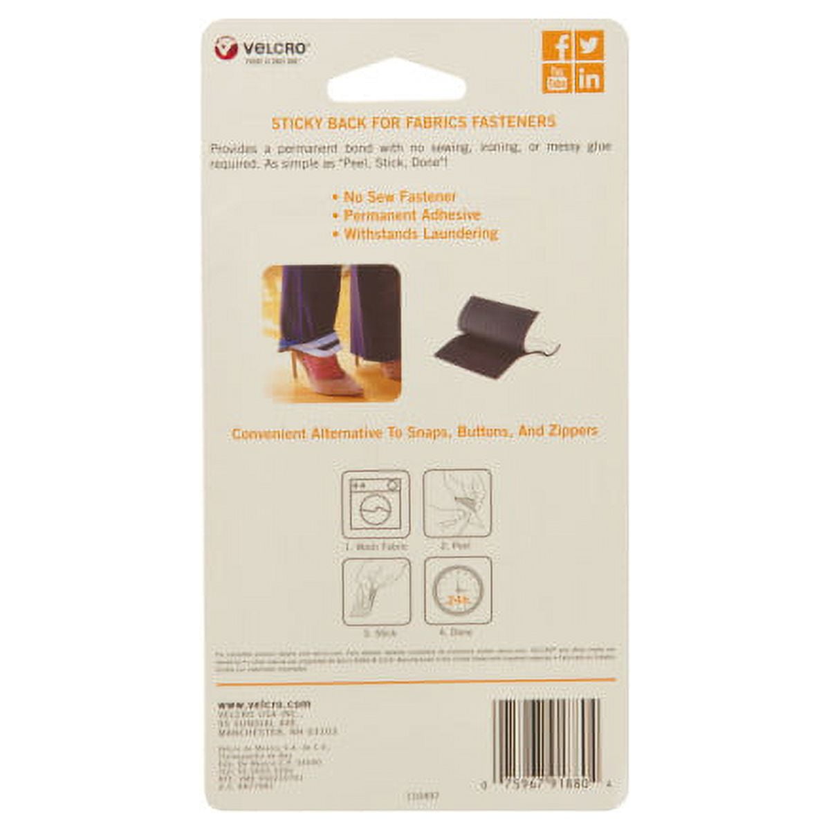 VELCRO Sticky Back Velcro for Fabric 6in x 4in Black Rectangle -  075967918804