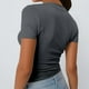 thumbnail image 4 of Camiseta de manga corta y cuello en V lisa para mujer, poliéster y spandex, estilo informal y sexy, tallas S-XL, 4 of 5