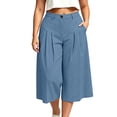thumbnail image 7 of Mifsaly Plus Size Cropped Linen Pants Women Pleated Front High Waist Capris Lightweight Flowy Everyday Casual Work Office Bottoms with Pockets Blue,XL, 7 of 7
