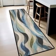 thumbnail image 4 of Blue Green Wave Abstract Hallway Runner Rug, 60x18 Inches Modern Wavy Long Floor Mat, Non-Slip Washable Contemporary Art Rug for Entryway Kitchen, 4 of 9