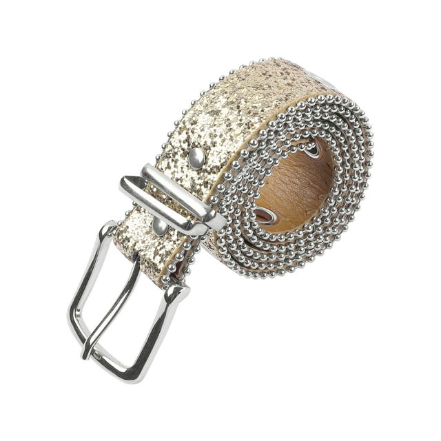 Cinturones para mujeres INSPIRE CHIC con decoración de lentejuelas y ojales, cinturón versátil sin perforación, hebilla de pasador de 107x3.3cm/42.1x1.3" dorado