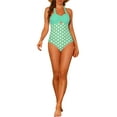 thumbnail image 2 of Women's Halterneck Polka Dot Monokini, 1 Piece Tummy Control Cut Out String Swimsuit Bathing Suits Medium Green, 2 of 5