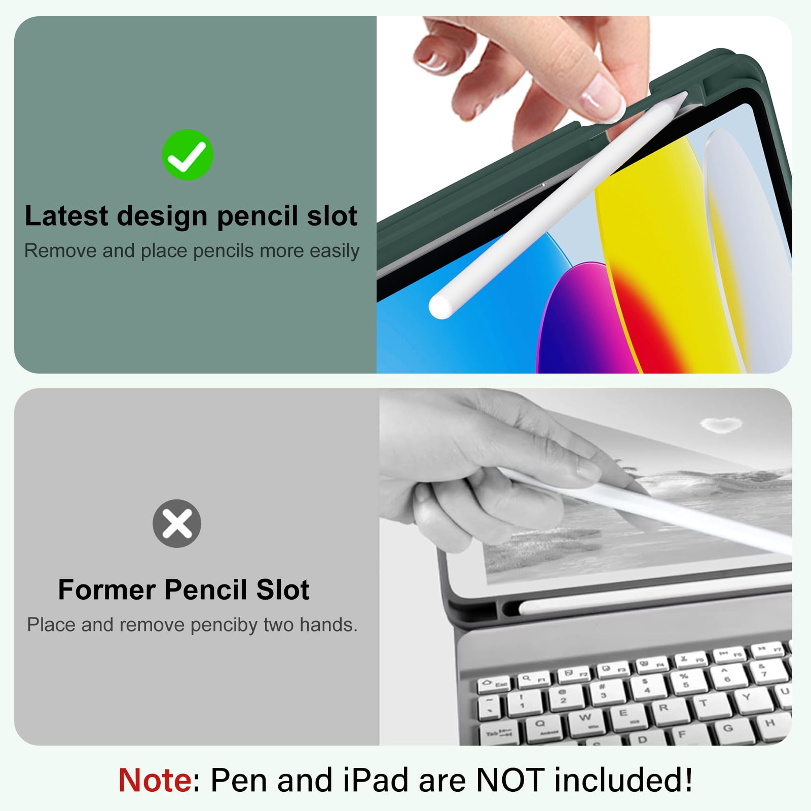 Kenke Case iPad (A16) 11th Generation 11 inch 2025,for iPad 10th Generation 10.9 Inch 2022 with Keyboard - 7 Colors Backlit Wireless Detachable, with Pencil Holder Keyboard Case, (Dark Green)