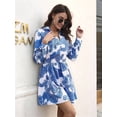 thumbnail image 4 of Robes d'Automne 2025 pour Femmes, Robe à Fleurs à Col en V, Taille Torsadée, Manches Longues, Courte, Bohème, Fluide, Ligne A, Mini, Bleu, M, 4 of 10
