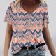 thumbnail image 4 of Tops Cortos para las Mujeres Impresión V-Cuello Suéter Blusa, Manga Corta de Poliéster Top de Moda, Lavado a Mano Todas las Estaciones Desgaste Casual, 4 of 4