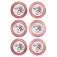 thumbnail image 1 of Juego 6 Platos Galerias El Triunfo Metal Cuadros Rojos Blancos Bicicleta Con Flores 33cm, 1 of 4