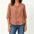 thumbnail image 5 of Qulqfy Floral Print Blouses for Women 3/4 Length Sleeve Casual Crew Neck Cotton Linen Button Down Spring Orange Summer Tops for Women 2026 XXXL, 5 of 7