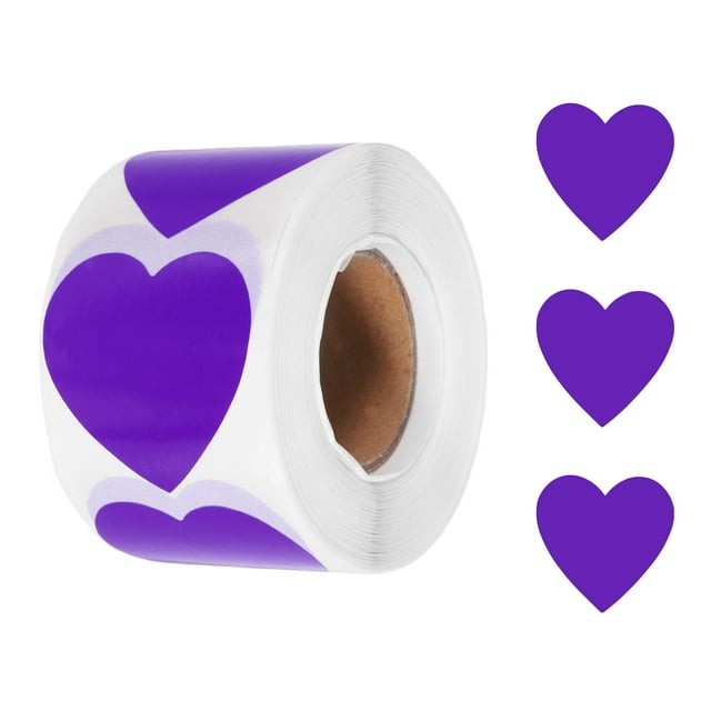 Uxcell 500pcs Pegatinas en forma de corazón moradas de 1.5 pulgadas, pegatinas autoadhesivas para manualidades de bricolaje