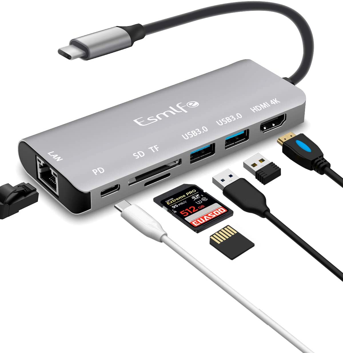 Esmlfe USB Type C Hub,Lan Game, Docking Station, 7in1 USB C LAN