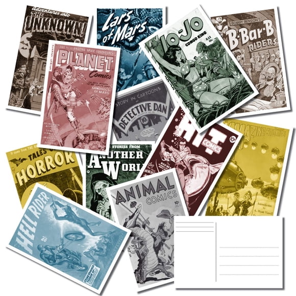 Per Diem Printing Vintage Comic Book Covers Postcard Bulk Pack Of 25 - Horror - Science Fiction - Super Heroes - Aliens