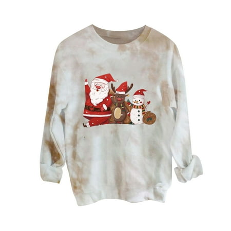 

Tie-Dye Shirts Womens Ugly Elk Print Crewneck Sweatshirt Simple Pullover Top Blouse