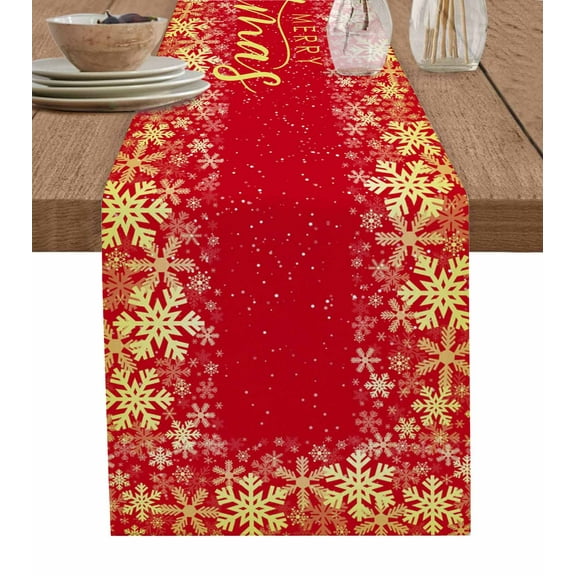 Table Runners 90 Inches Long Dress Scarves, Merry Christmas Farmhouse Coffee/Dining/Kitchen Table Runner for Living Room, Winter Snowflake Xmas Aesthetic Red 13x90 Inch