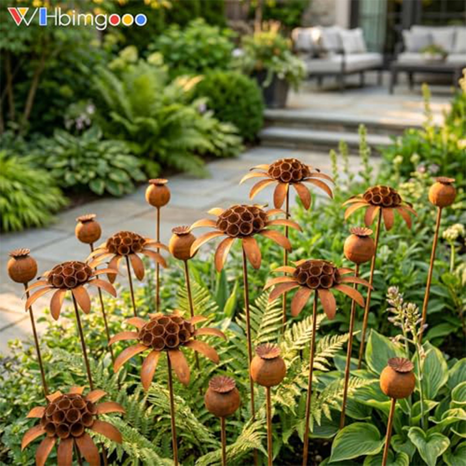 Metal Flowers for Outside, Decorative Garden Stakes, Flower Bed Decorations Outdoor, Metal Garden Flowers Sculpture for Lawn Porch Pathway Patio