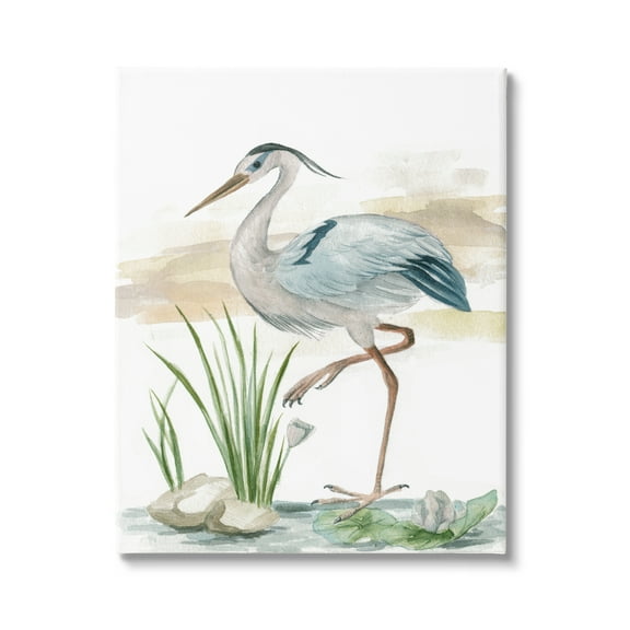 Stupell Industries Heron on Pond Painting Animals & Insects Painting Gallery Wrapped Canvas Print Wall Art, 16 x 20