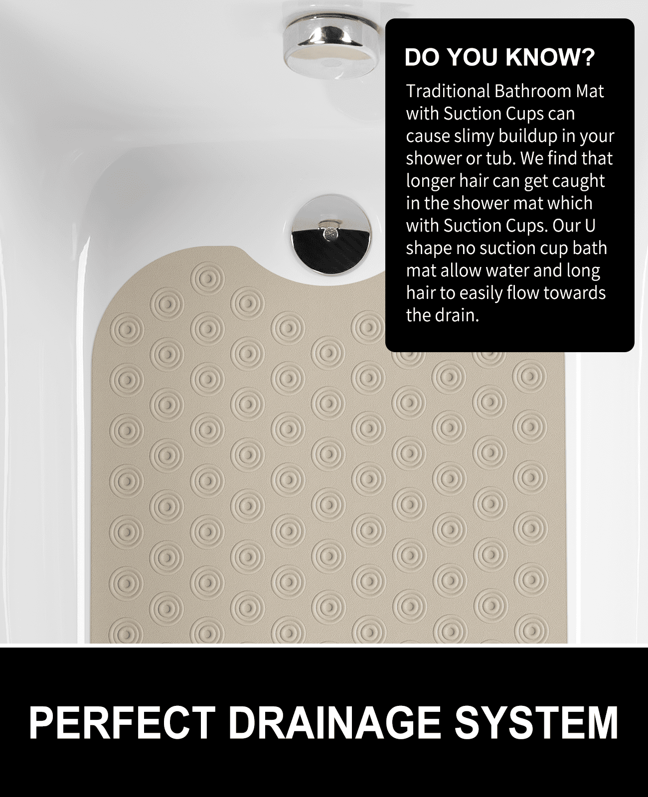 OTHWAY No Suction Cup Bath Mat: 39x16inch Extra Long Bathmat, Machine Washable, Made of Nature Rubber, Protect Your Bathtub (Brown)