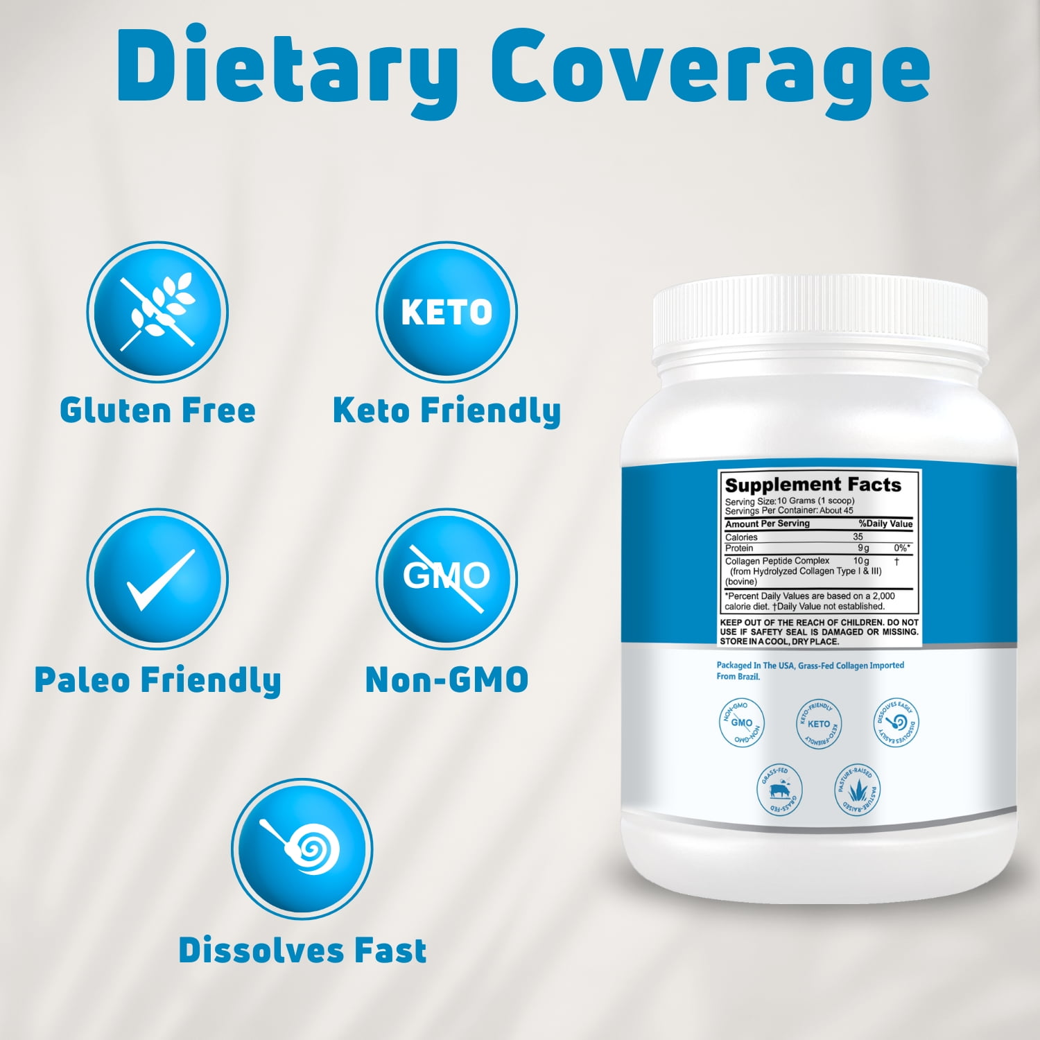 Nuelation Collagen Peptides Powder, Unflavored, Type I & III, Hydrolyzed Bovine, 1 lb – 45 Servings, Protein Supplement