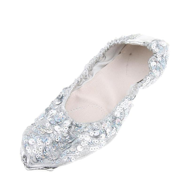 Belly Dance Shoes Womens Ballerina Dancing Practice Shoes Sequins Soft Shoes 