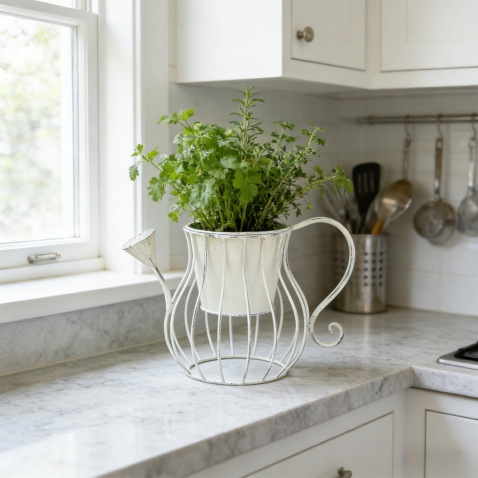AuroraX Watering Can Plantser Garden Plantser Outdoor Rustic Spring Ready Metal Garden Decor White