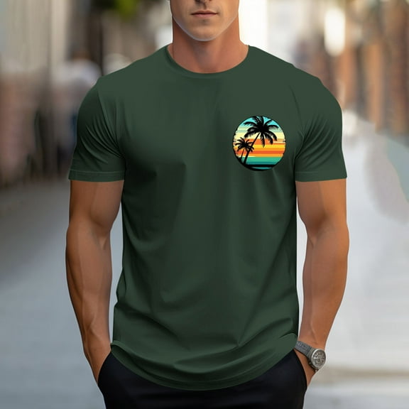 WAENQINLA Mens Shirts Fashion Casual Basic Hawaiian Palm Tree Graphic Tees Round Neck Short Sleeve Summer Beach T-Shirt,M-3XL