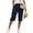 #0503-Navy, variant on Women Faux Leather High Waist Button Zipper Elastic Waist Wide Leg Cropped Capri Pants With Side Pockets Gray L Gift