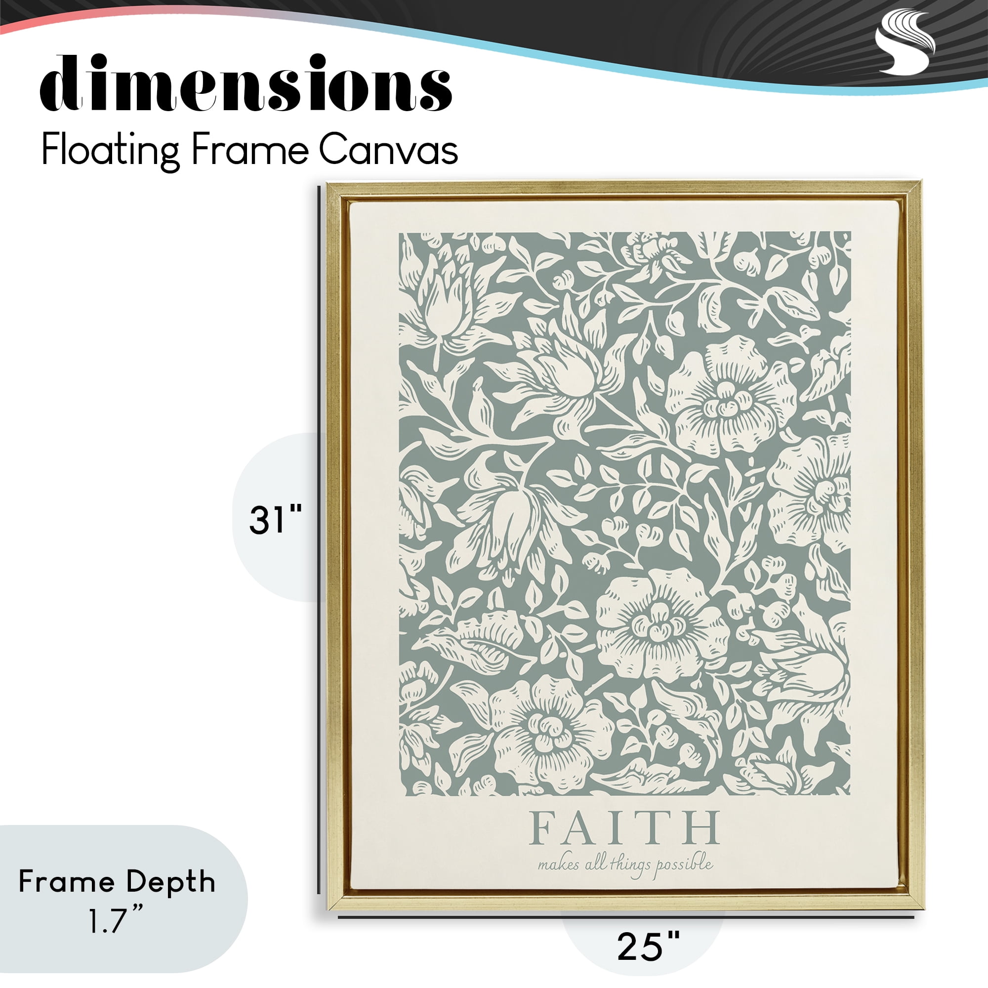 Stupell Industries Faith Quote with Floral Pattern Gold Framed Floater Canvas Wall Art, design by Wild Apple Portfolio