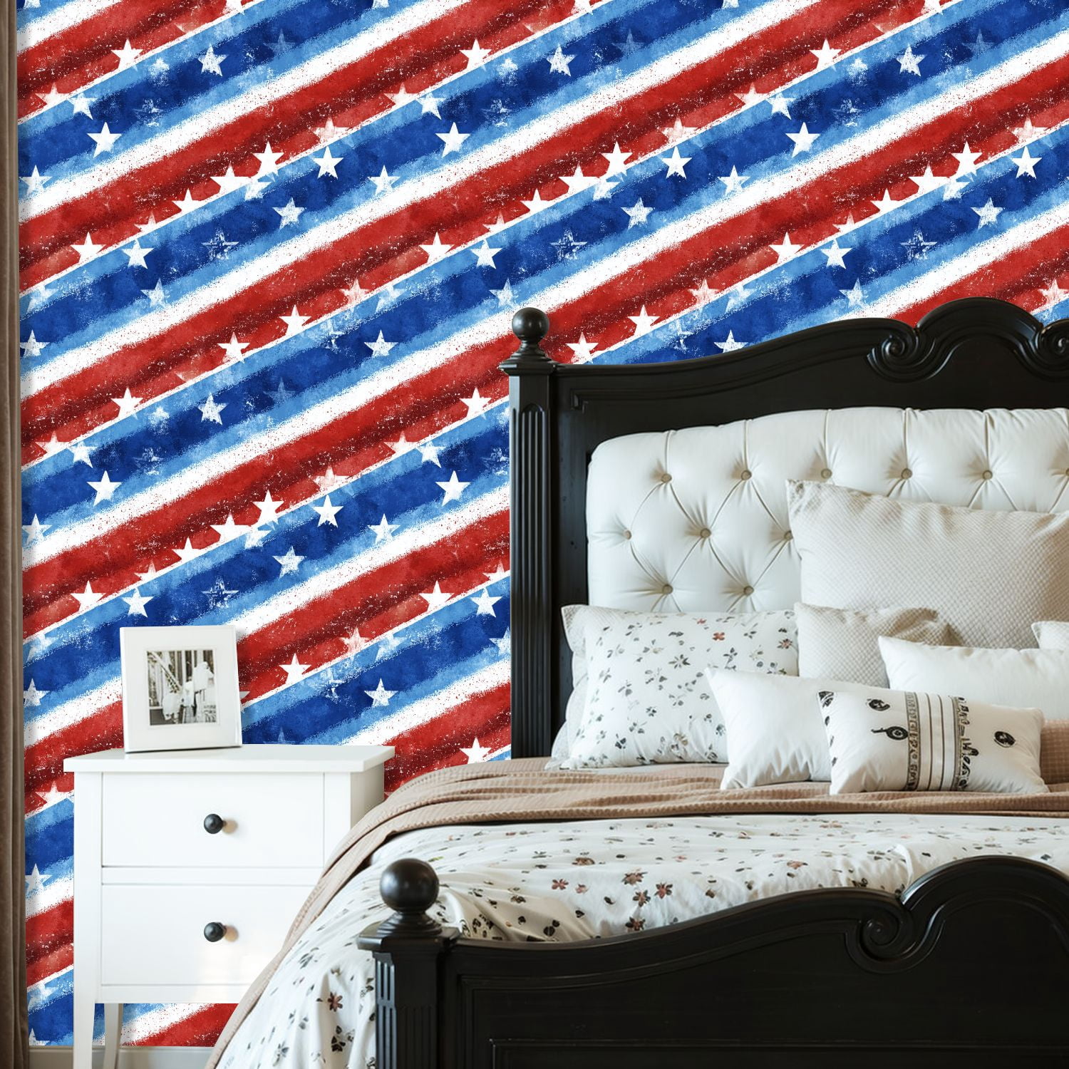 Peel and Stick Wallpaper flag watercolor seamless American national holiday Wall Mural 23.6in x 9.8ft Self Adhesive Removable Wall Paper Renter Friendly Wallpaper for Bedroom Bathroom