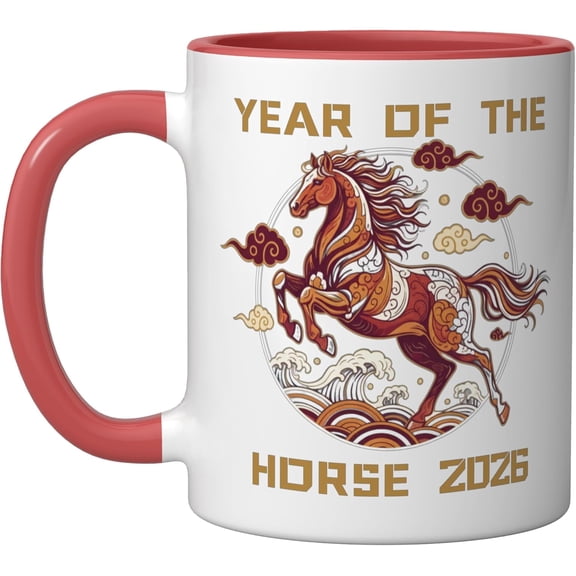 Happunar Chinese New Year of the Horse 2026 Ceramic Mug, RedWhite