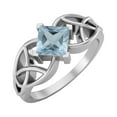 thumbnail image 2 of 5mm Square Shape Natural Blue Topaz 925 Silver Celtic Women Mother's Day Gift Ring, 2 of 7