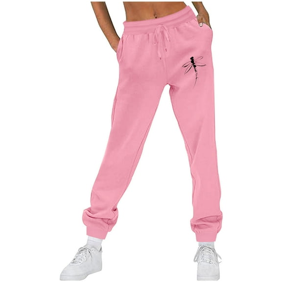 USNSM Sweatpants for Women Dragonfly Print Cinch Bottom Pants Loose Fit Drawstring Joggers Track Pants with Pockets Pink S