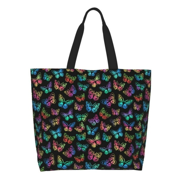 Fotbe Multicolored Butterflies Bolsa Tote Estética de Lona con Estampado para Mujer - Bolsa Reutilizable de Hombro Casual para Vacaciones, Compras, Trabajo y Gimnasio