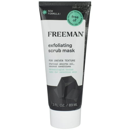 Freeman Exfoliating Charcoal & Coconut Facial Scrub & Wash off Mask, for Dry Skin 3 fl. oz. Tube