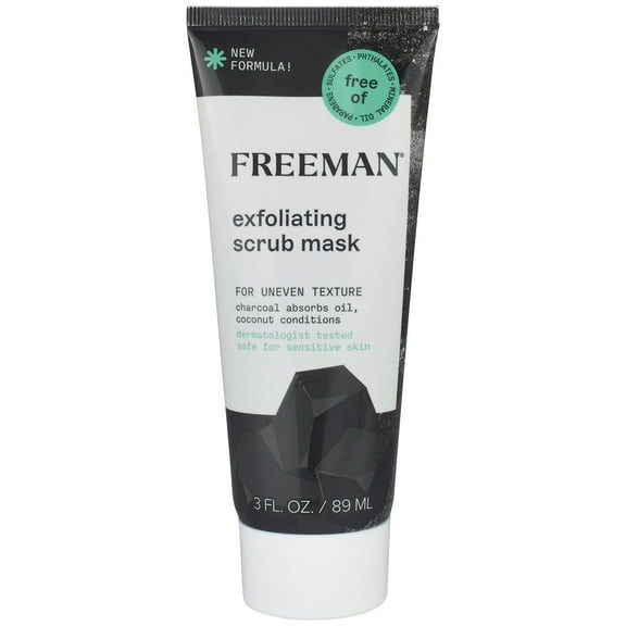 Freeman Exfoliating Charcoal & Coconut Facial Scrub & Wash off Mask, for Dry Skin 3 fl. oz. Tube