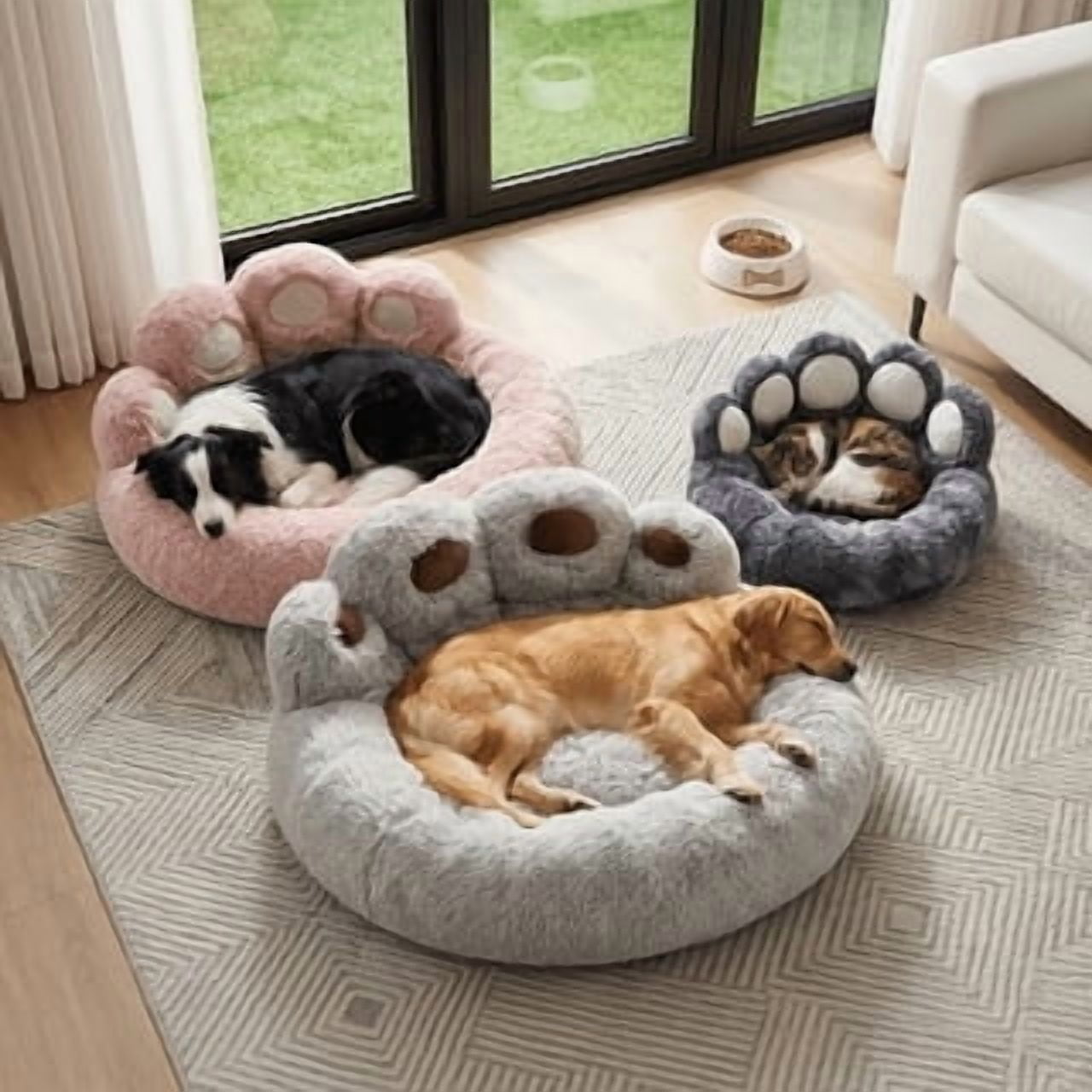 Cute Bear Paw Shaped Dog Bed And Cat Bed,Calm Donut Dog Bed, Warm And ComfortableSoft Dog Round Bed, Plush Dog And Cat MattressBed. Give Your Baby A Warm And ComfortableMattress