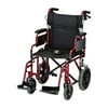 RED LIGHTWEIGHT TRANSPORT CHAIR WITH 12" REAR WHEELS, HAND BREAKS, REMOVEABLE ARMS - 19" SEAT WIDTH