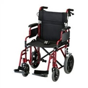 RED LIGHTWEIGHT TRANSPORT CHAIR WITH 12" REAR WHEELS, HAND BREAKS, REMOVEABLE ARMS - 19" SEAT WIDTH