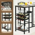thumbnail image 4 of 3-Piece Retro Grey 47 Inch Counter Height Bar Dining Set for 2, High Top Table with Wine Rack & Storage Shelf, Upholstered Chairs for Kitchen, Apartment and Small Spaces, 4 of 6