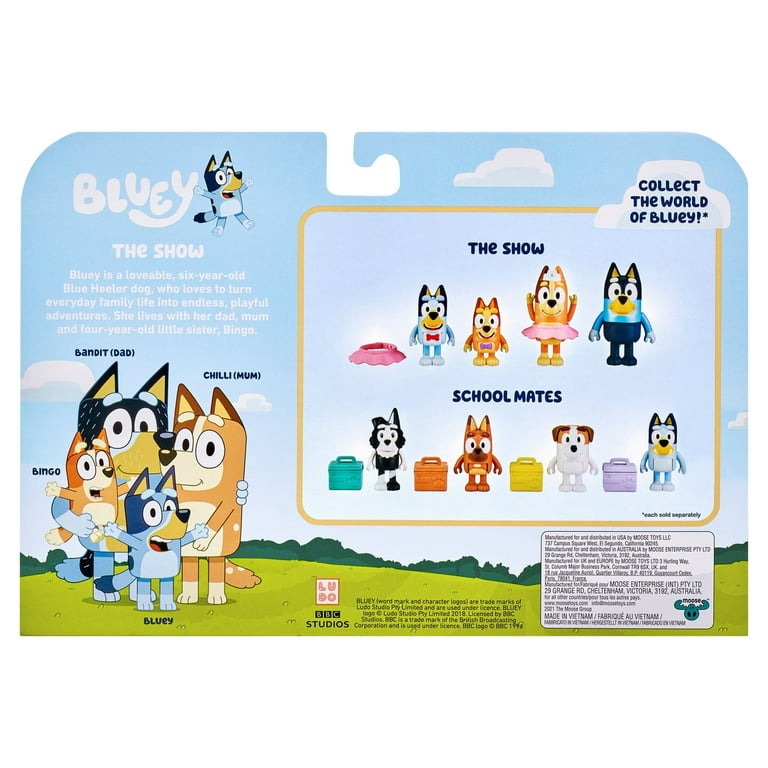 Bluey and Family 4 Pack of 2.5-3 Bluey, Bingo, Chilli, Bandit Poseable  Figures