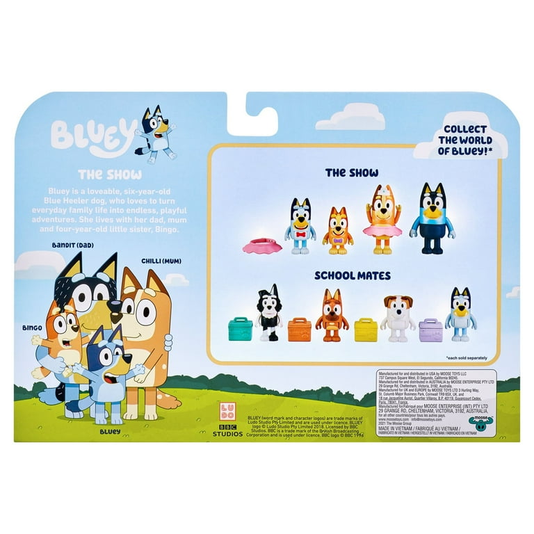 Bluey and Family 4 Pack of 2.5-3 Bluey, Bingo, Chilli, Bandit Poseable  Figures