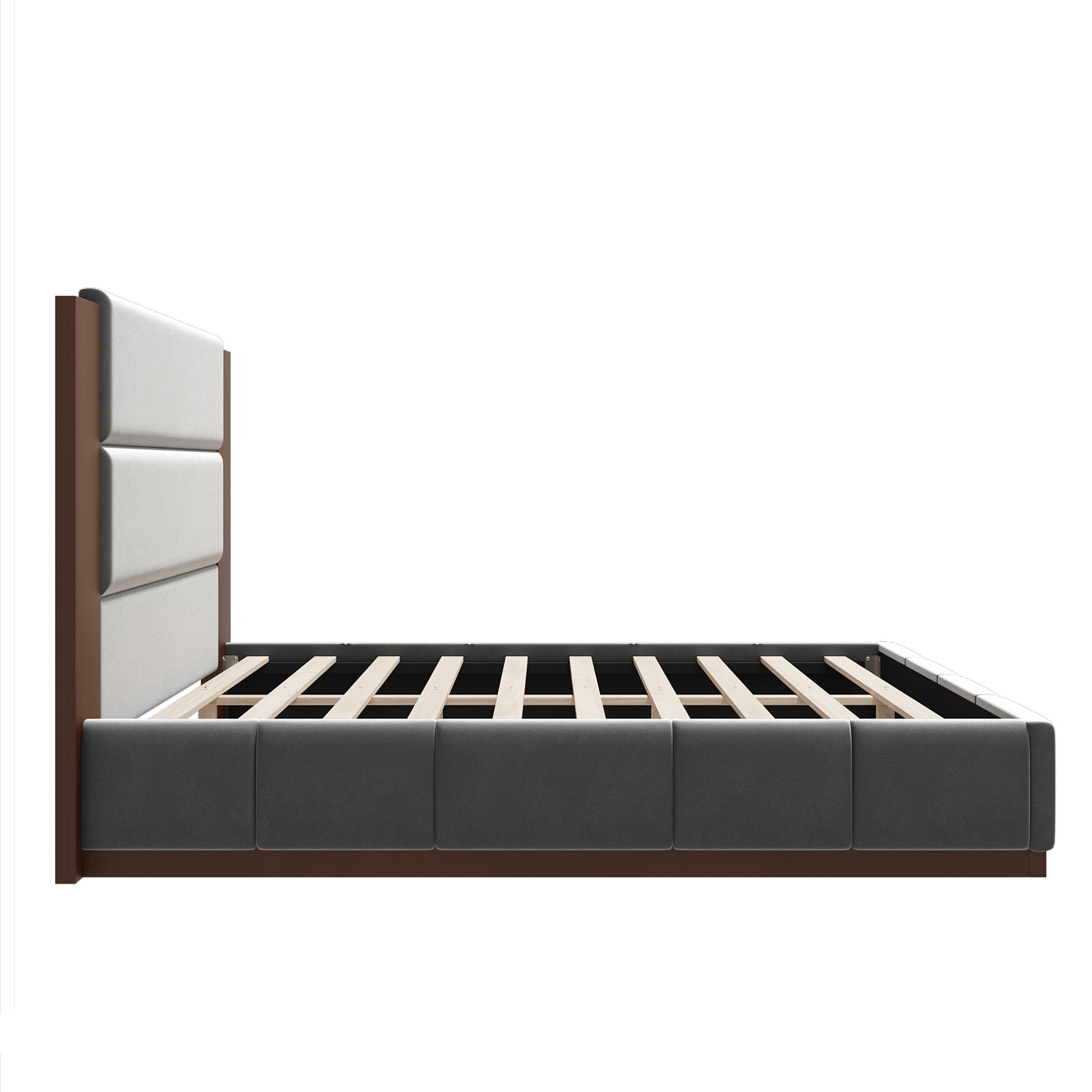 Euroco Upholstered Queen Size Platform Bed, Velvet Bed with High Wood Headboard, Grey
