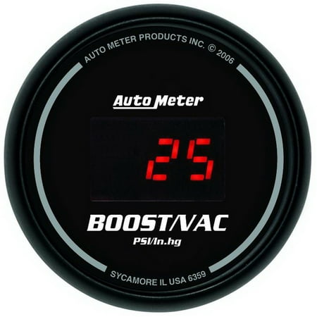 AutoMeter 6359 Sport-Comp Digital Boost/Vacuum Gauge; 2-1/16 in.; Black Dial Face; Red Digital LED; Digital; 30 IN HG/30