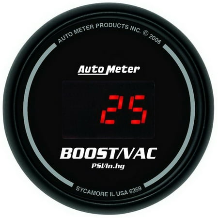 Digital Dial Gauge - AutoMeter 6359 Sport-Comp Digital Boost/Vacuum Gauge; 2-1/16 in.; Black Dial Face; Red Digital LED; Digital; 30 IN HG/30 PSI;