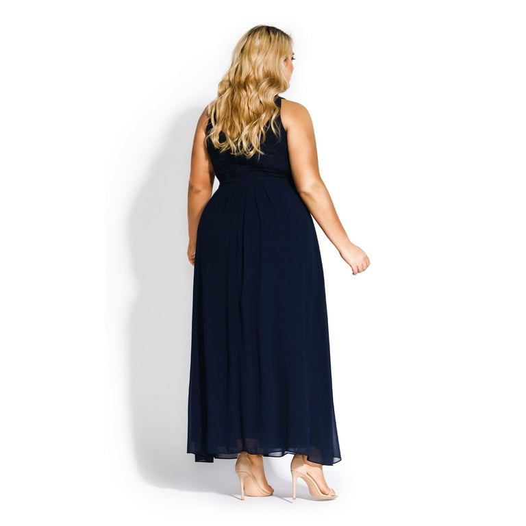 City Chic Womens Plus Chiffon Lace Overlay Formal Dress Navy 16