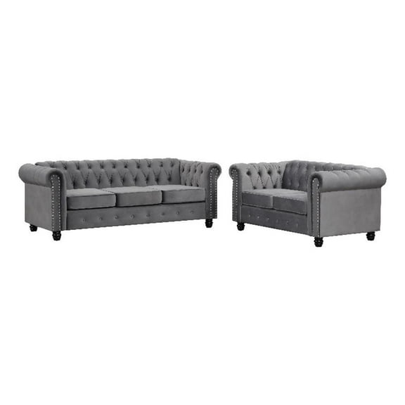 Pemberly Row Modern Sofa Loveseat Velvet Fabric Living room Furniture Set-Gray