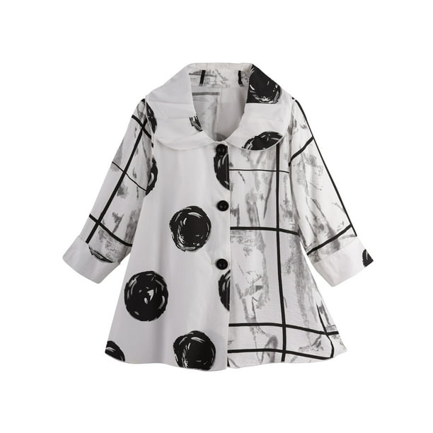 Adore Women S Black And White Mod Jacket Mixed Print On Front Dress Coat Medium Com Mixed Print On Front Dress Coat, Toddler Trench Coat Black And White Dress