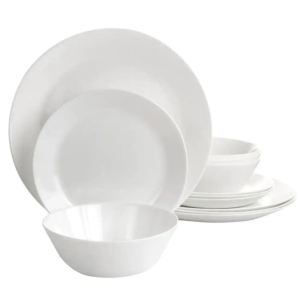Gibson Courtyard 12 Piece Dinnerware Set in Opal Tempered Glass