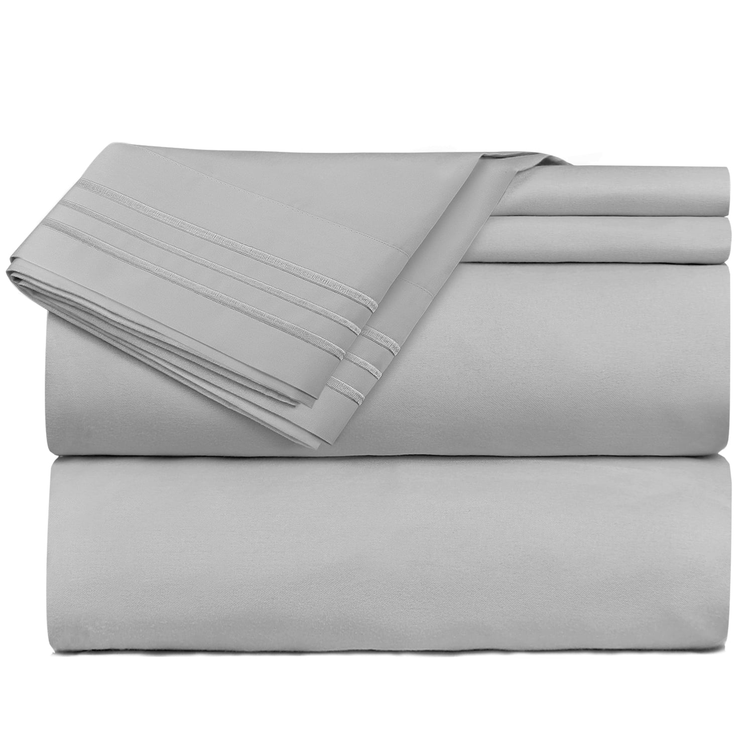 Clara Clark Premier 1800 Microfiber Collection 3-Line Bed Sheet Set, Twin XL Size, Silver Gray