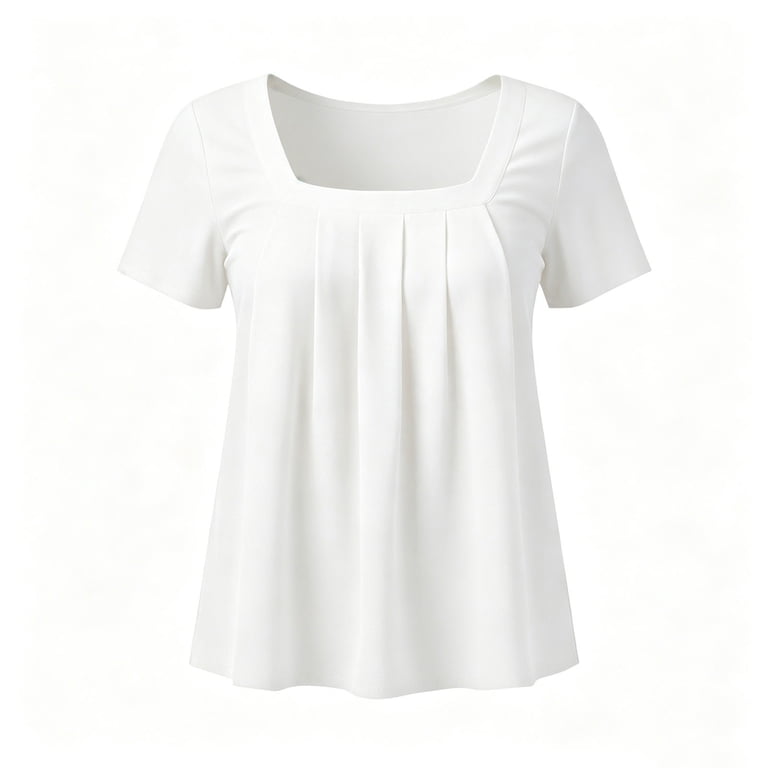 トップス SQUARE NECK LADY LIKE PLEATS TOP VBVC Women's Square Neck Pleated Short Sleeve Blouse , Ladies